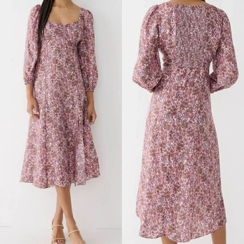 J crew Sweetheart long-sleeve midi dress in fête floral Sz 0 NWOT $268